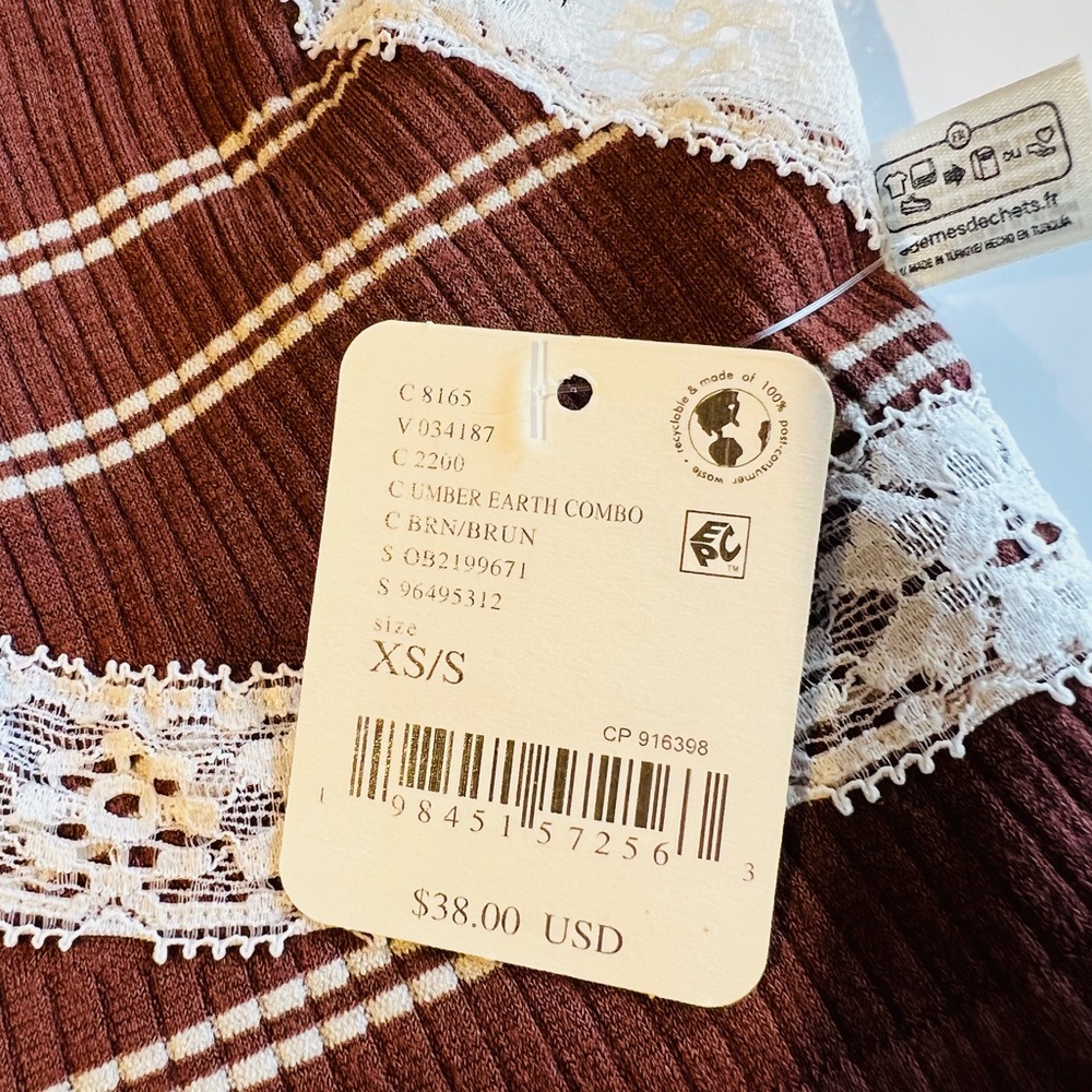 FREE PEOPLE GiGi Seamless Striped Bra Umber Earth Brown White Bohemian Size XS/S - Picture 14 of 16
